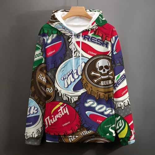 Sweat à capuche unisexe UMENG imprimé capsules de bière col rond avec poche pull S