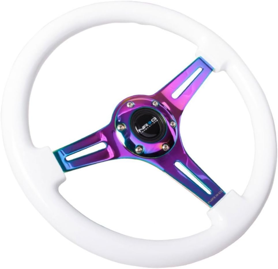 NRG Innovations ST-015MC-WT Classic Wood Grain Wheel (350mm 3 Neochrome spokes - White Paint Grip)