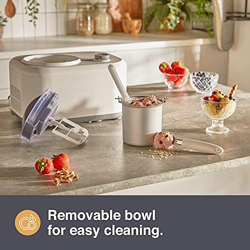 VonShef Ice Cream Maker with Compressor 100W 1L Electric Gelato Machine for Home, 1 Hour Fast Operation, No Pre Freeze, Easy Clean & Basic Recipes - Makes Ice Cream, Gelato, Sorbet & Frozen Yoghurt
