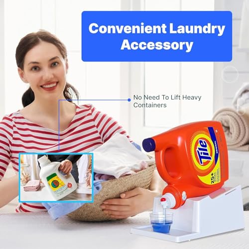 Image of Liquid Laundry Detergent Holder Stand with Drip Tray - 2 Pack - Black | Easy Pouring, Rubber Feet, Angled Stand, Fabric Softener Dispenser for Laundry Room Organization & Storage