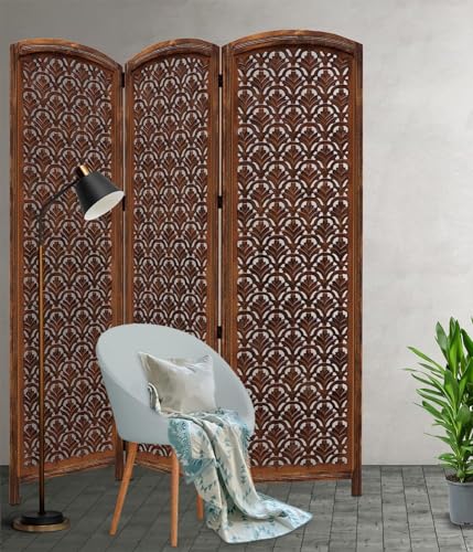 Image of Classic Wood and Craft Wooden Room Divider Partition for Living Room, Privacy Partition, Partition Wall, Divider for Makeup Studio /Office (3 Panels - Taj Design)