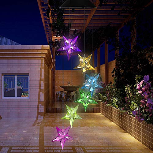 Color Changing Wind Chime Blue Star Led Wind Chime Wind Mobile Portable Waterproof Outdoor Decorative Romantic Wind Bell Light For Patio Yard Garden Home  #TOP3