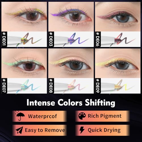 Image of CHARMACY 2 in 1 Duochrome Gel Eyeliner Pen, Gold Green Chameleon Glitter Metallic Eye Liner, Waterproof Smudge Proof Long Lasting Makeup (DE08)