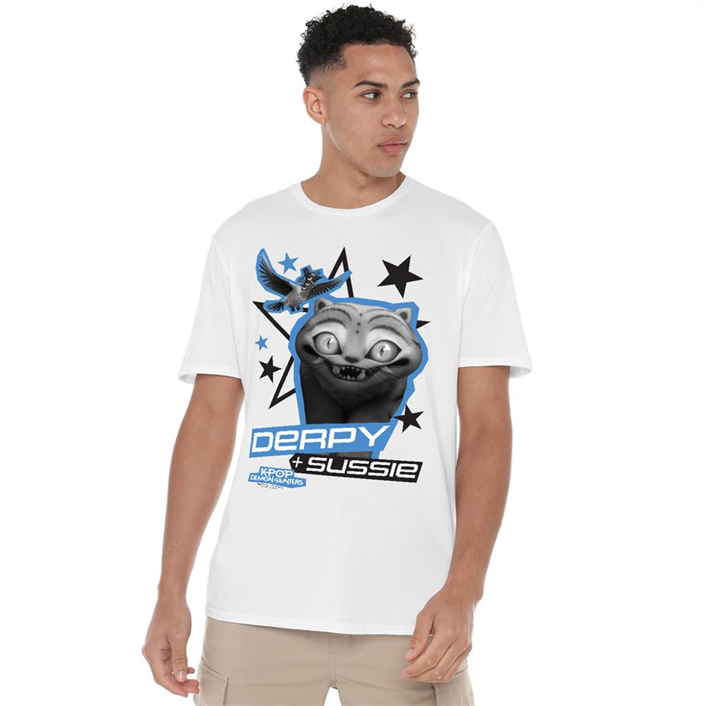 Kpop Demon Hunters Derpy and Sussie Scrapbook Stars Unisex T Shirt, White, XXX-Large
