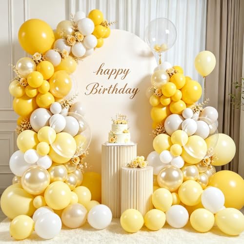 Image of Yellow Balloon Arch Kit, Sand White,Clear Balloons,129 Pcs