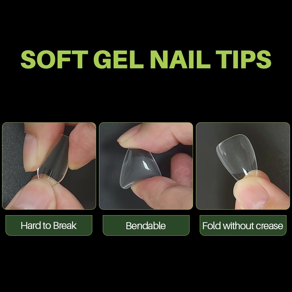 ASENTER Short Almond Nail Tips, 450Pcs Half Matte Soft Gel - Image 2