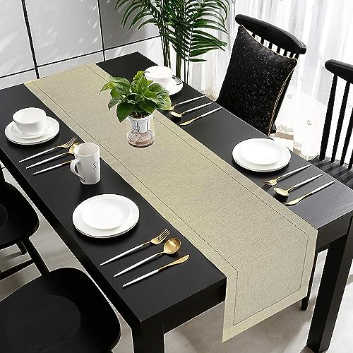 Linen Clubs, Flax Cotton Linen Looks Table Runner, Size 16x90 Natural - Image 2