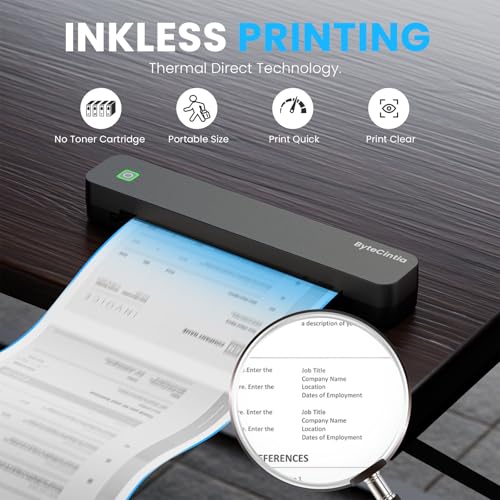 ByteCintia C80S Thermodrucker A4, Mobiler Drucker Unterstützung für 8.5x11 A4, Tragbarer drucker Kompatibel mit iOS, Android, Laptop für Büro, Auto