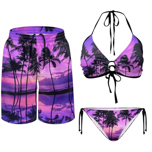 Hawaiian Couples Matching Swimsuits Women's Bikini Sets with Men's Swim Trunks