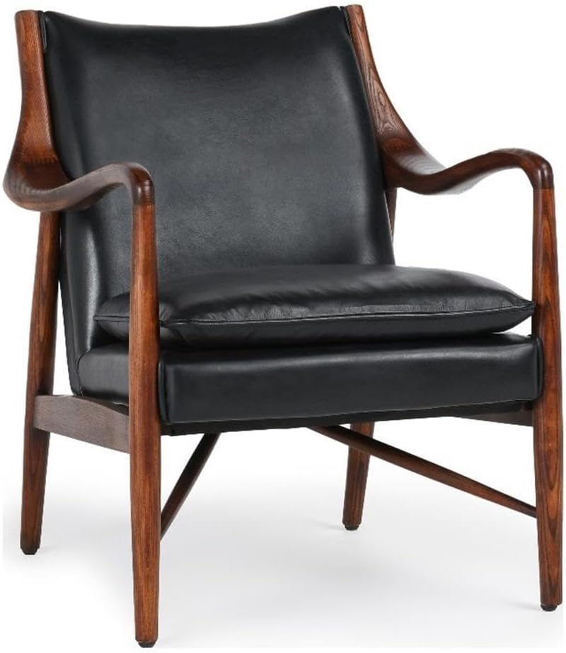 Kosas Home Kareem Transitional Leather Club Chair in Black/Dark Brown