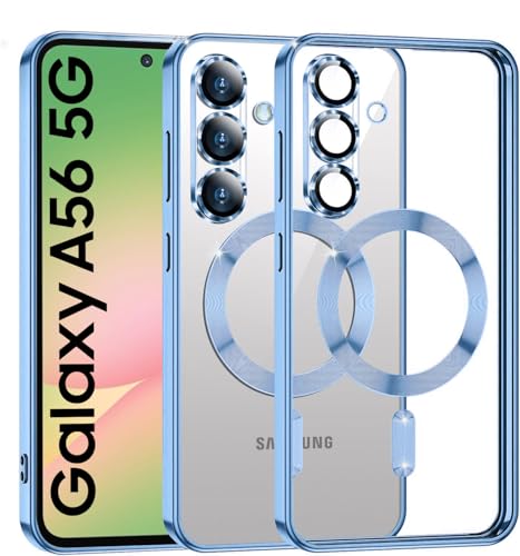 Image of VONZEE Clear Logo Electroplating Transparent Back Case for Samsung Galaxy A56 5G, Magnetic Plating Electroplate TPU Cover, Individual Camera Protection for Each Lens- Sierra Blue