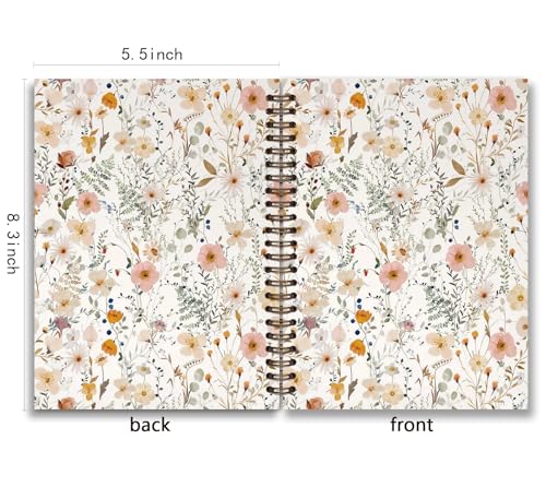 Carnet à spirale rigide floral Preppy, cahier ligné de notes