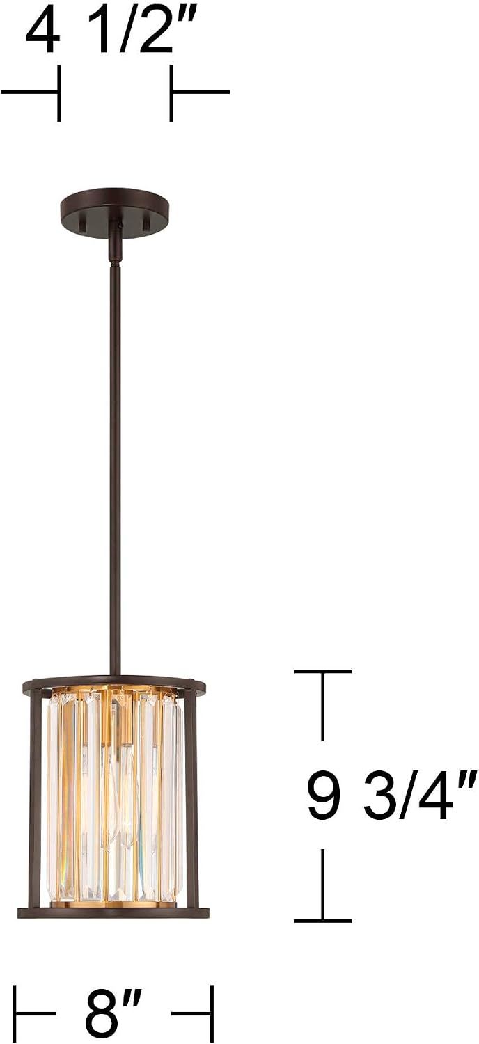 Possini Euro Design Milne Bronze Brown Gold Mini Pendant Lighting 8" Wide Modern Clear Crystal Rods Fixture for Dining Room House Bedroom Kitchen Island Hallway High Ceilings