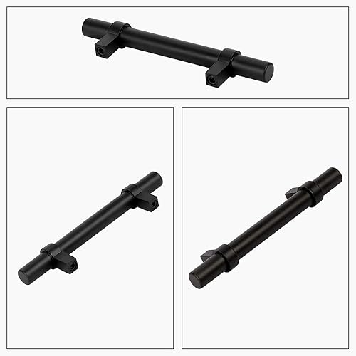 Miniatura 3 de Peaha Paquete de 10 tiradores de gabinete negros y dorados, manijas de gabinete con agujero central de 5 pulgadas, tiradores de cajón negro mate