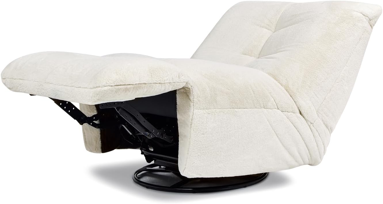 Jennifer Taylor Home Rearden 35.5" Swivel Glider Manual Recliner Armless Large Oversized Lounge Gaming Chair, Pearl White Short Faux Fur