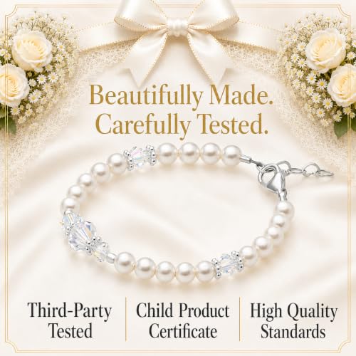 Image of Baby Bracelets for Infant Girls, White Pearl Baby Girl Jewelry Gift
