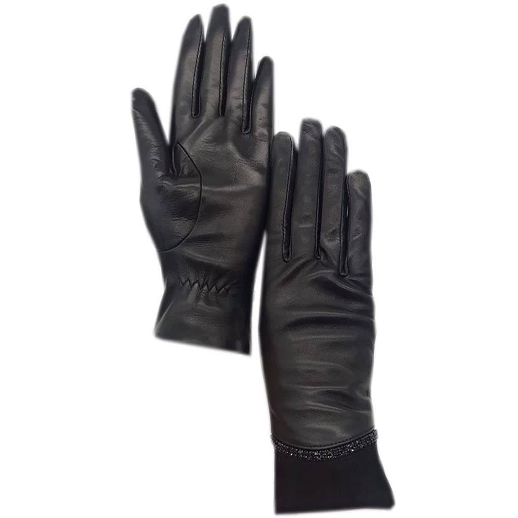 Genérico Guantes De Piel Auténtica para Mujer, Forro Cálido Y Suave, Elete Accesorio De Invierno, Transpirables Y Duraderos, Color Negro, Ideales para Regalar (D 8.5)