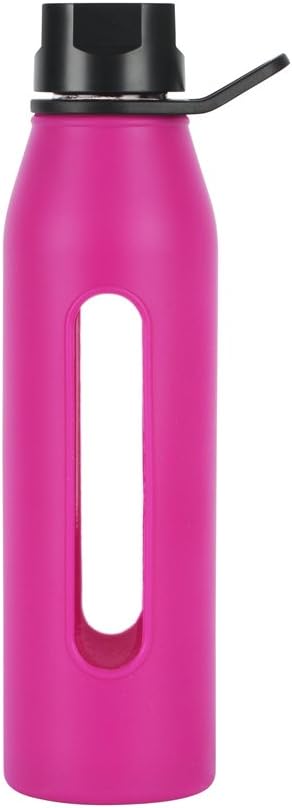 Takeya 22 Ounce Classic Glass Water Bottle with Silicone Sleeve and Twist Cap, Fuchsia