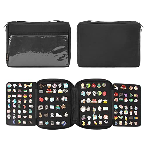 Enamel Pin Display Pages Pin Carrying Case, Pins Collection Storage Organizer Case, Travel Brooch Pin Display Bag (Pins Not Included) (Black With 4 Binder)