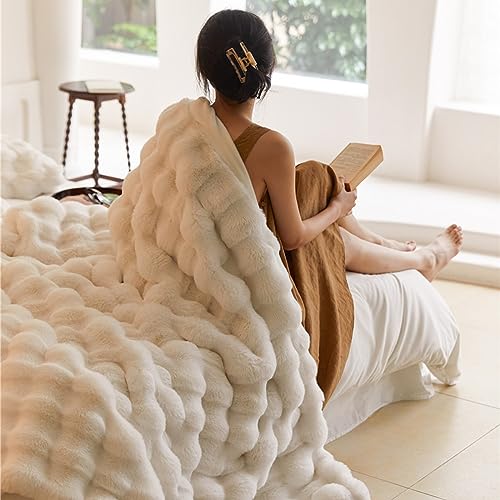 GKXLH Fluffy Blanket White, Soft Throw Blanket for Couch Fuzzy Plush Rabbit Faux Fur Blanket - Image 2
