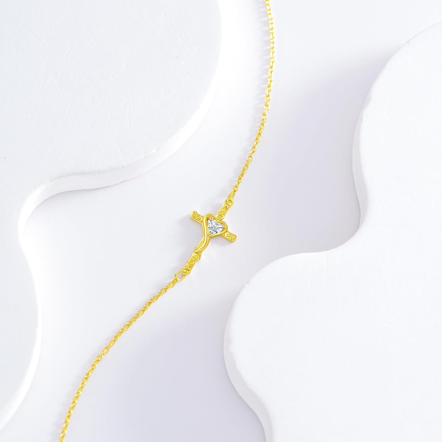 Real 14K Gold Cross Bracelet for Women 14K Solid Gold Moissanite Cross Bracelet Religious Jewelry Christmas Gifts for Her, 6.5+1.5 Inches