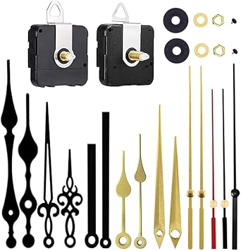 2 Pieces Silent Clock Movement Mechanism Long and Short Shaft with 6 Different Pairs of Hands DIY Clock Repair Parts Motor Replacemen