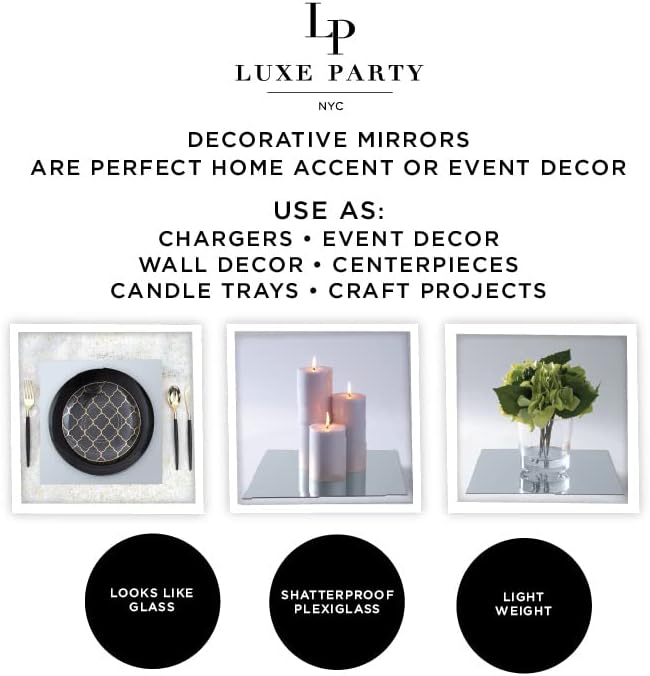 Miniatura 5 de LUXE PARTY Paquete de 12 placas de cargador de espejo cuadrado  Ligero  Vajilla decorativa  Cena  Boda  Eventos  Ajuste de mesa  Plata