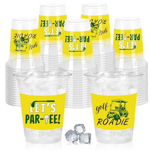 Whaline 50 Pcs 12 Oz Master Golf Party Disposable Cup Let's Par-tee Yellow Green Golf Ball Plastic Party Cup Clear Glasses for Coffee Juice Drink Decorations Party Supplies