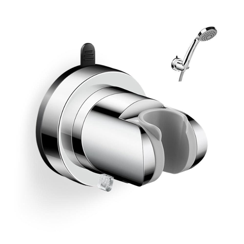 HMCEY Support de Pommeau de Douche Ventouse,Fixation Pommeau de Douche Sans Percage,Porte Douchette Mural Universel,Support Douchette Salle de Bain,Shower Head Holder pour Fixer et Régler - Argent - 2