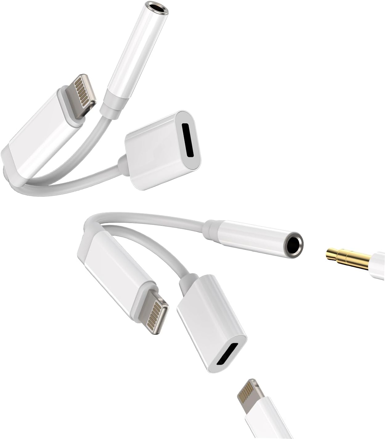 Lightning to 3.5mm Headphone Jack Splitter(2pack)2 in 1 Earphone Charger Converter AUX Charging Adapter MFI Certified Audio Dongle Cord Compatible for Iphone 14 13 12 11 Pro 7 8 X Xr Xsmax Ipad