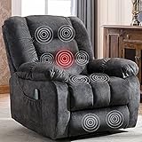 ANJ Massage Recliner Chairs with Heat Overstuffed Fabric Manual Recliners for Living Room Bedroom, Comfy Padded Reclining Chair (Gray)