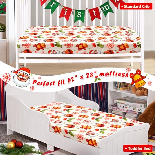 Image of JISEN Christmas Fitted Crib Sheets for Boys Girls 52x28 Inch Santa Claus
