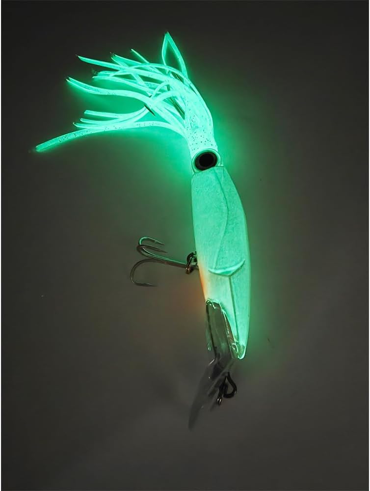 6pcs/Box 24cm/37.9g Large Simulation Squid Lures Baits Set Fishing Hard/Soft Luminous Lures with 3D Holographic Eyes, 2 Sharp Treble Hooks, Multicolored and Inside Sinker