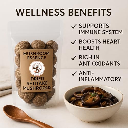 Image of Mushroom Essence Dried Shiitake Mushrooms | Sun-Dried, Whole, Grade A-100g | Rich Umami Flavor | Ideal for Soups, Stir-Fries & Broths |