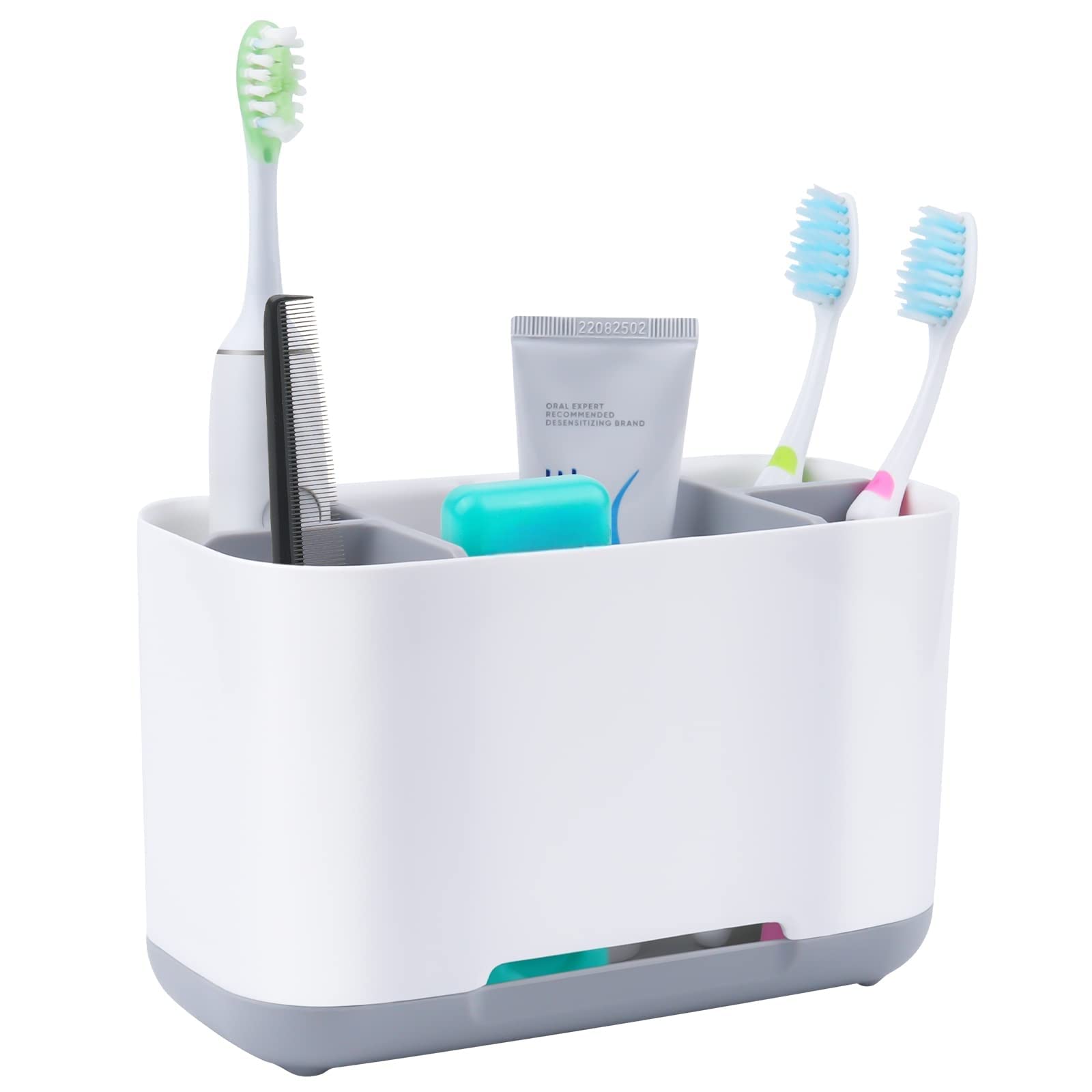 Luncpcihe Toothbrush Holder with Drainage Hole, Bathroom Countertop Dispenser Vanity Stand Organizer, Storage for Electric Toothbrush/Toothpaste/Makeup Brush/Razor/Comb and More (Grey)