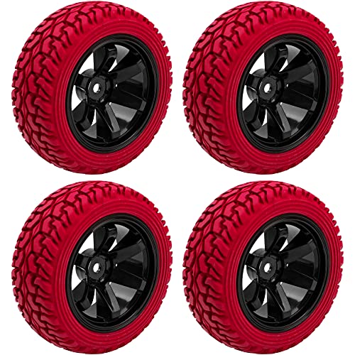 Hircqoo 75Mm/2.95'' Rubber Tires & Plastic Wheel Rims 12Mm Hex Hub Compatible With Traxxas 4Tec 2.0 Hsp Tamiya Hpi Kyosho 1/10 On-Road Touring Car, Wltoys 1/14 144001 Rc Buggy (Red) #TOP3