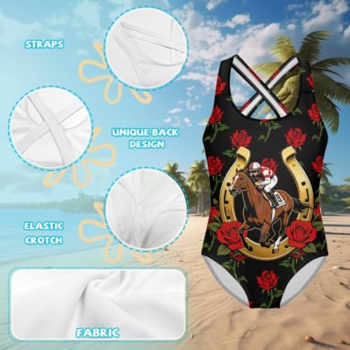 Image of WELLFLYHOM Girls Bathing Suits Size 5-14 One Piece Cross Back Swimsuit Sleeveless Full Coverage Swimwear for Beach Swimming