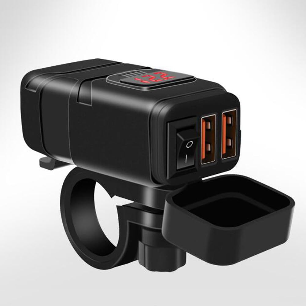 ihreesy 12V Motorcycle Dual USB Kit,Quick Charge 3.0 Motorcycle Phone Waterproof SAE to USB Adapter with Switch,Voltmeter for GPS Smartphone