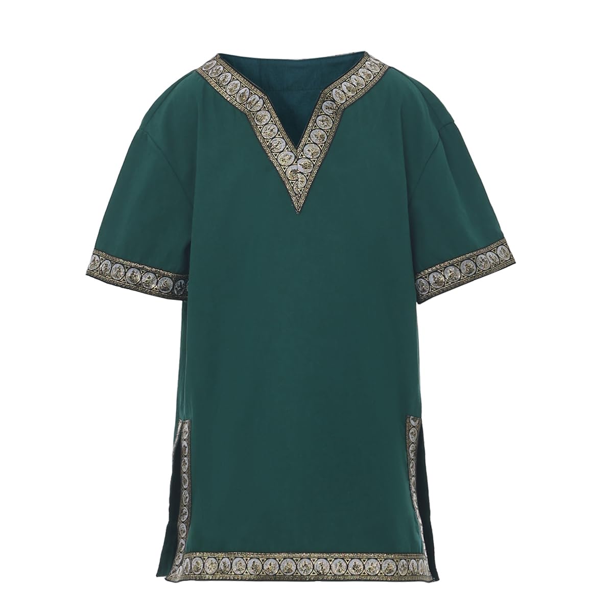 CAMDOM Boys Renaissance Viking Pirate V Neck Shirt Medieval Knight Costume Tops Green - Image 3