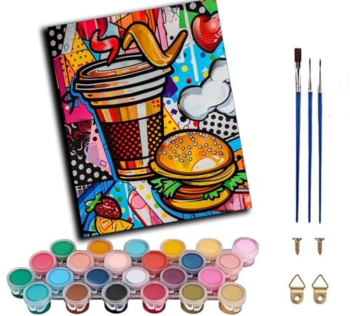 WANGWANGMIAO Kits de Pintura por Números para Adultos,Garabato de hamburguesa de café 40x50cm DIY Pintar con Numeros Lienzo para con Pinceles Pigmento Acrílico para Regalo,sin marco