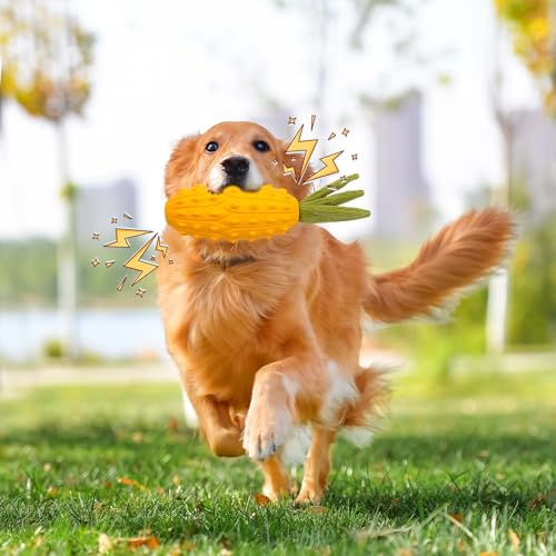 LIFLIX Hundespielzeug Quietschend für Kauer, Harte Kauspielzeug Hund aus Naturkauschuck, Hundespielzeug Robust für Kleine Mittelgroße und Große Hunde, Gehörnte Melone Form