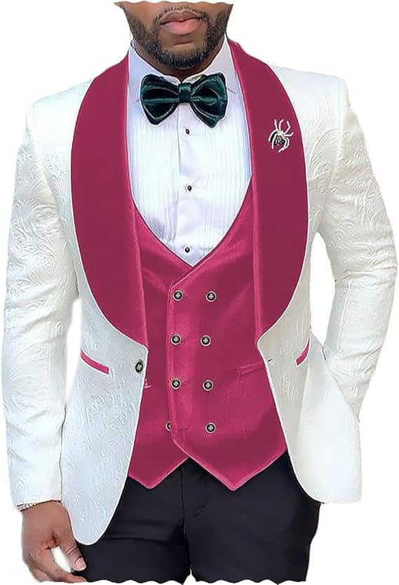 Formal Men's Suits Regular Fit 3 Pieces Velvet Printed Double Breasted Blazer Vest Pants Wedding Graduation4