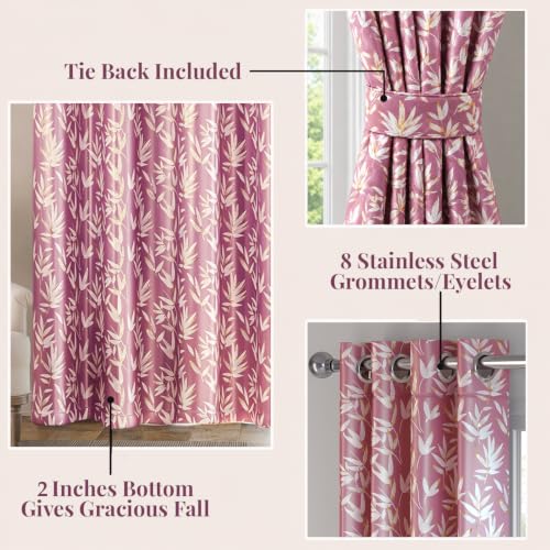Image of HOKIPO Luxe Foliage Foil Printed Curtains 7 Feet Long Set of 2, Onion Pink