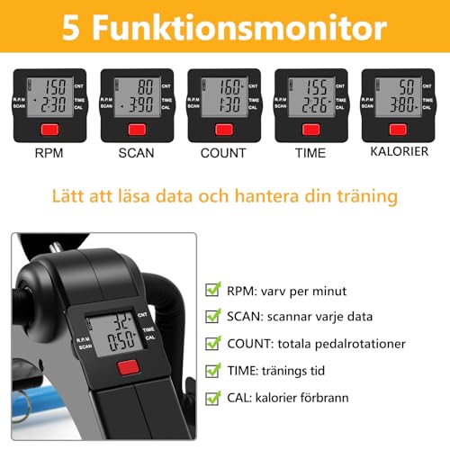 Pedal Exerciser Leg and Arm Exercise Bike with LCD Monitor Foldable (black/blue) - Thumbnail 6