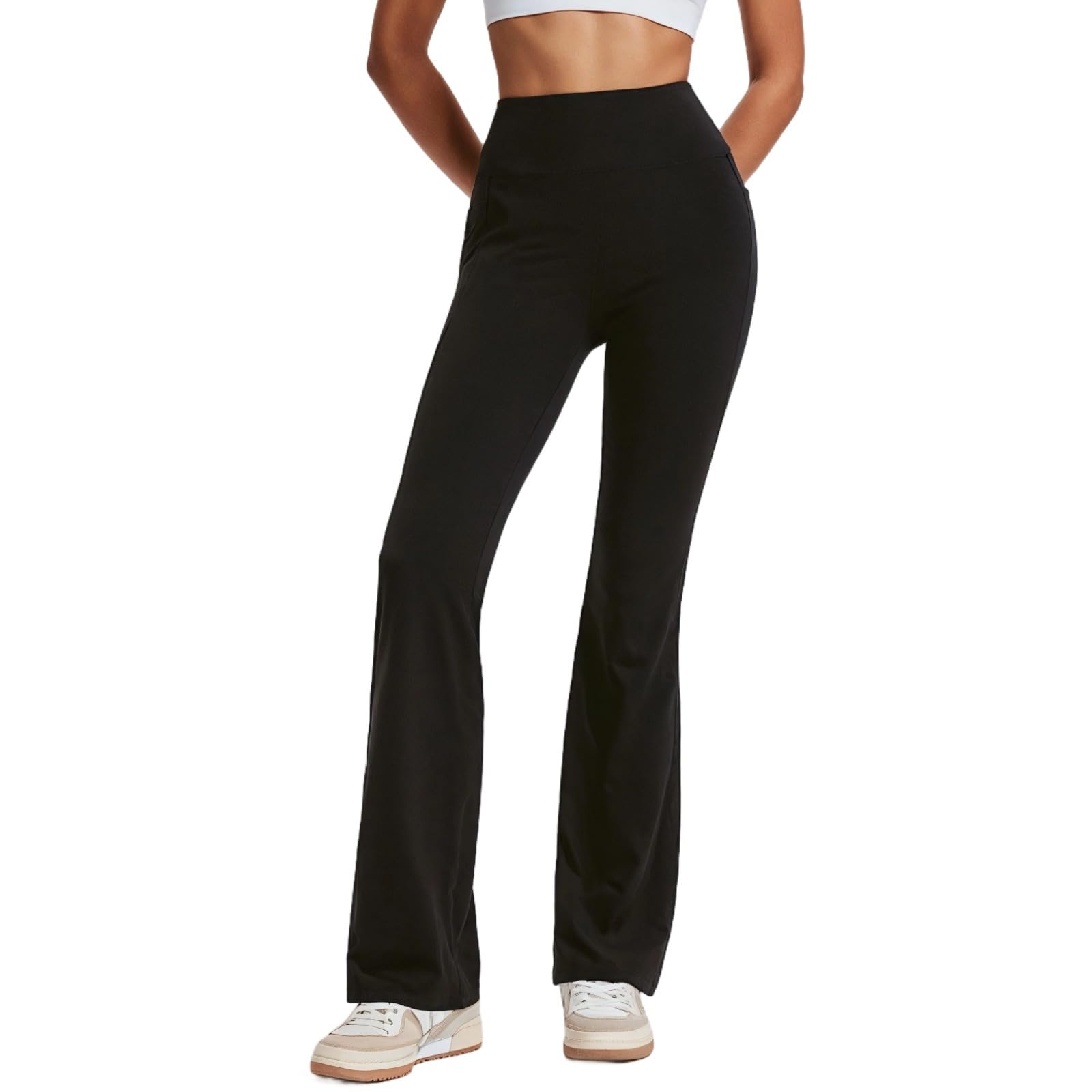 Legginsy do jogi z wysokim stanem z czarnym dzwonkiem, Xxxl, 30 w wewnętrznym szwie, rozciągliwe spodnie treningowe z bocznymi kieszeniami dla kobiet, Czarny, Rozmiar uniwersalny