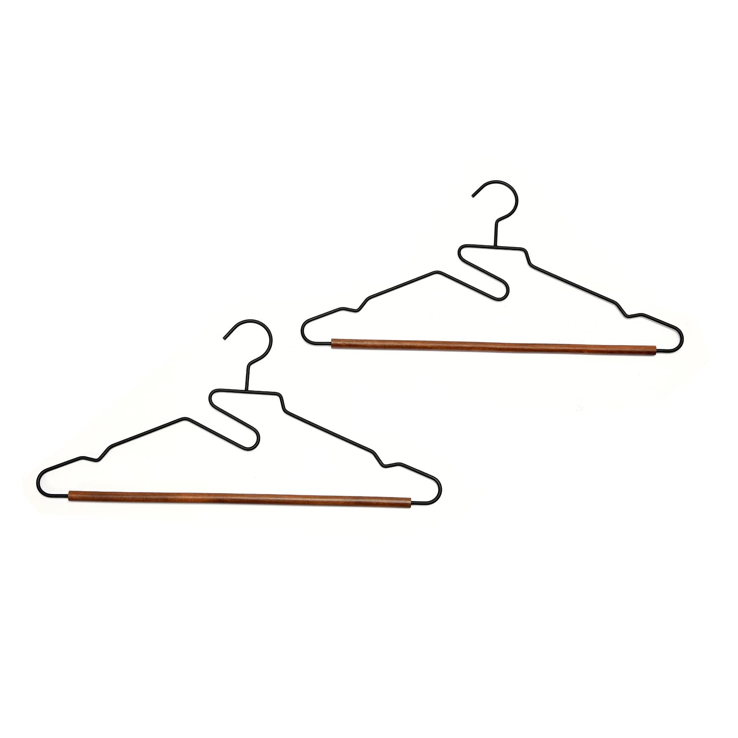 @home by Nilkamal Metal & Wood Hanger for Clothes Hanging | Hangers for Wardrobe and Cupboard | Set Includes 2 Hangers | Black - 43.5 x 1.222 cm