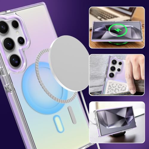 Image of Magnetic Case for Samsung Galaxy S24 Ultra [Compatible with Magsafe] [Anti-Yellowing] [1 Screen Protector] Slim Clear Iridescent Case for Galaxy S24 Ultra 6.8 inch, Purple