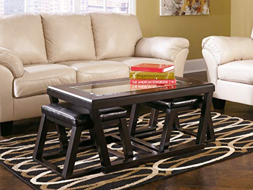 Signature Design By Ashley Kelton Contemporary Coffee Table With 2 Upholstered Nesting Stools, Dark Brown #TOP1