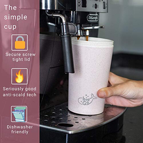 Biogo 13Oz Cup, Rice Husk Fibre, Bpa-Free, Double Wall Insulation Reusable Coffee Cups, On-The-Go Travel Mug, Screw Tight Lid, Textured Grip, Ultra Lightweight (Faded Pink, 13Oz) #TOP1