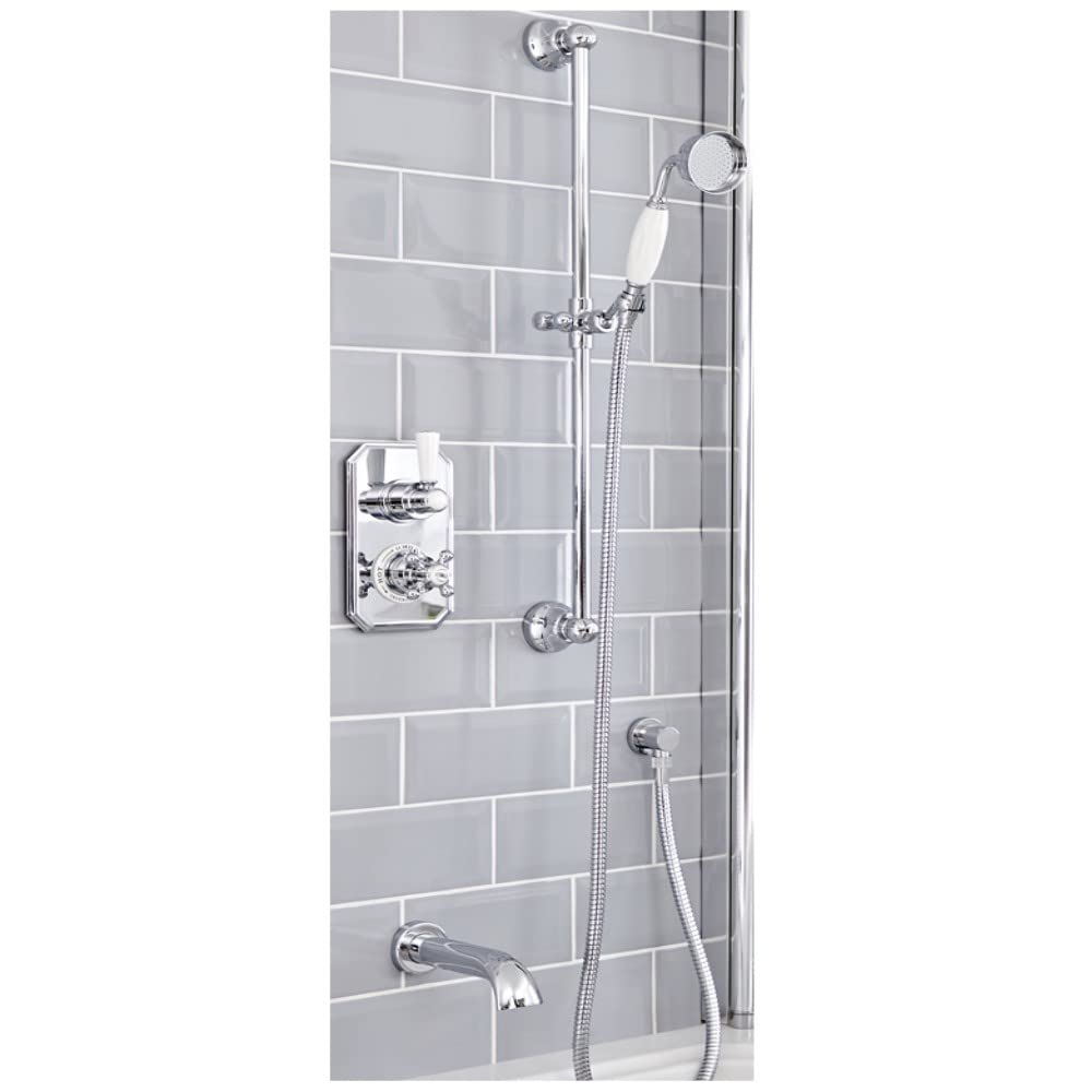 Milano Elizabeth Traditional Thermostatic Mixer Valve Riser Rail Bath Spout - Chrome White